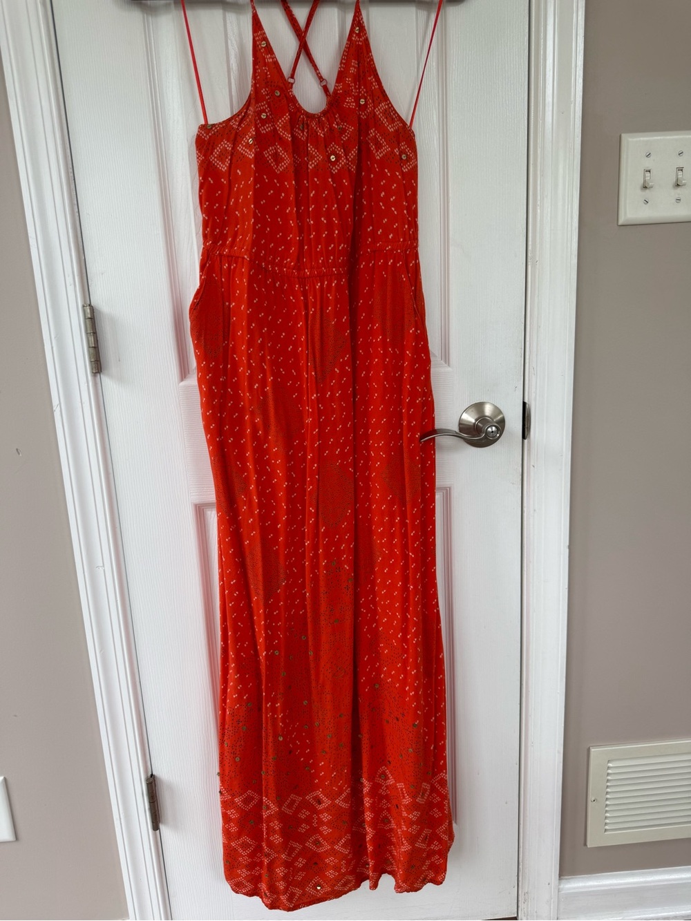 Lucky Brand Irving and Fine Orange Printed Crisscross-Back Maxi Dress